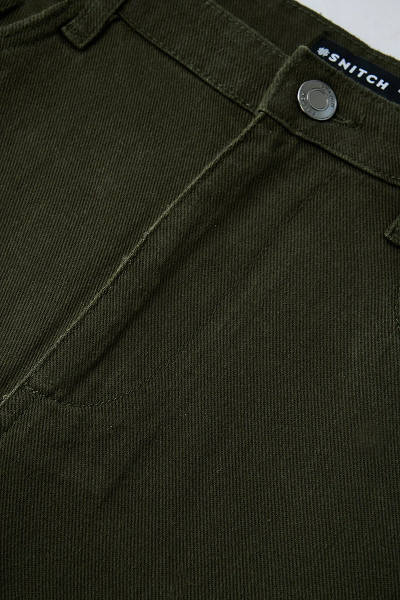 SNITCH Olive 100% Cotton Relaxed Fit Trousers for Men | Best Price UAE